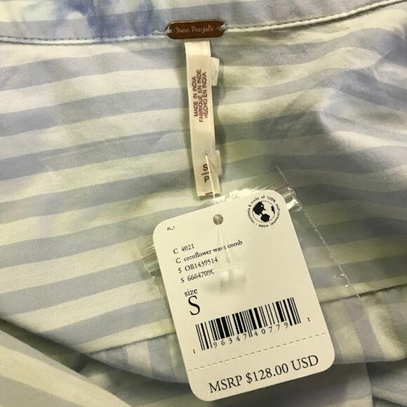 Free People Nola Shirt Dress S Striped Tie Dye Poplin Button Front Waist Tie NWT - Picture 3 of 12